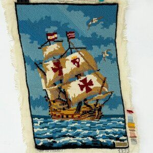 Galleon Man‎ 0' War  Ship Needlepoint Vtg 1973 Complete Pillow or Frame 8.5 x 13